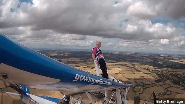 97-year-old woman breaks another wingwalking record a year after stroke